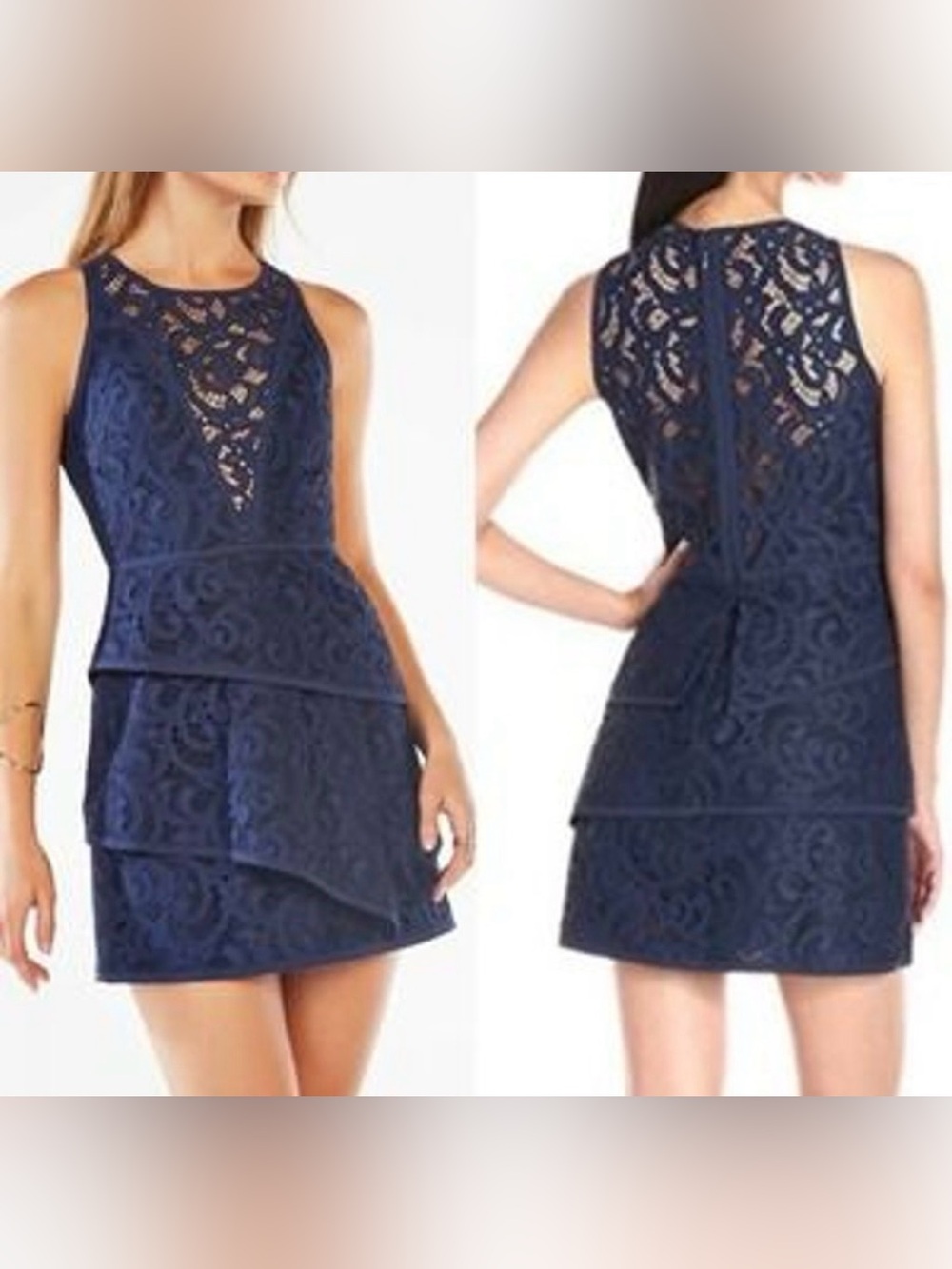 BCBG Max Azria Lace Tiered Dress Size 0 Summer 2026 Asymmetry Trend Mini Dress